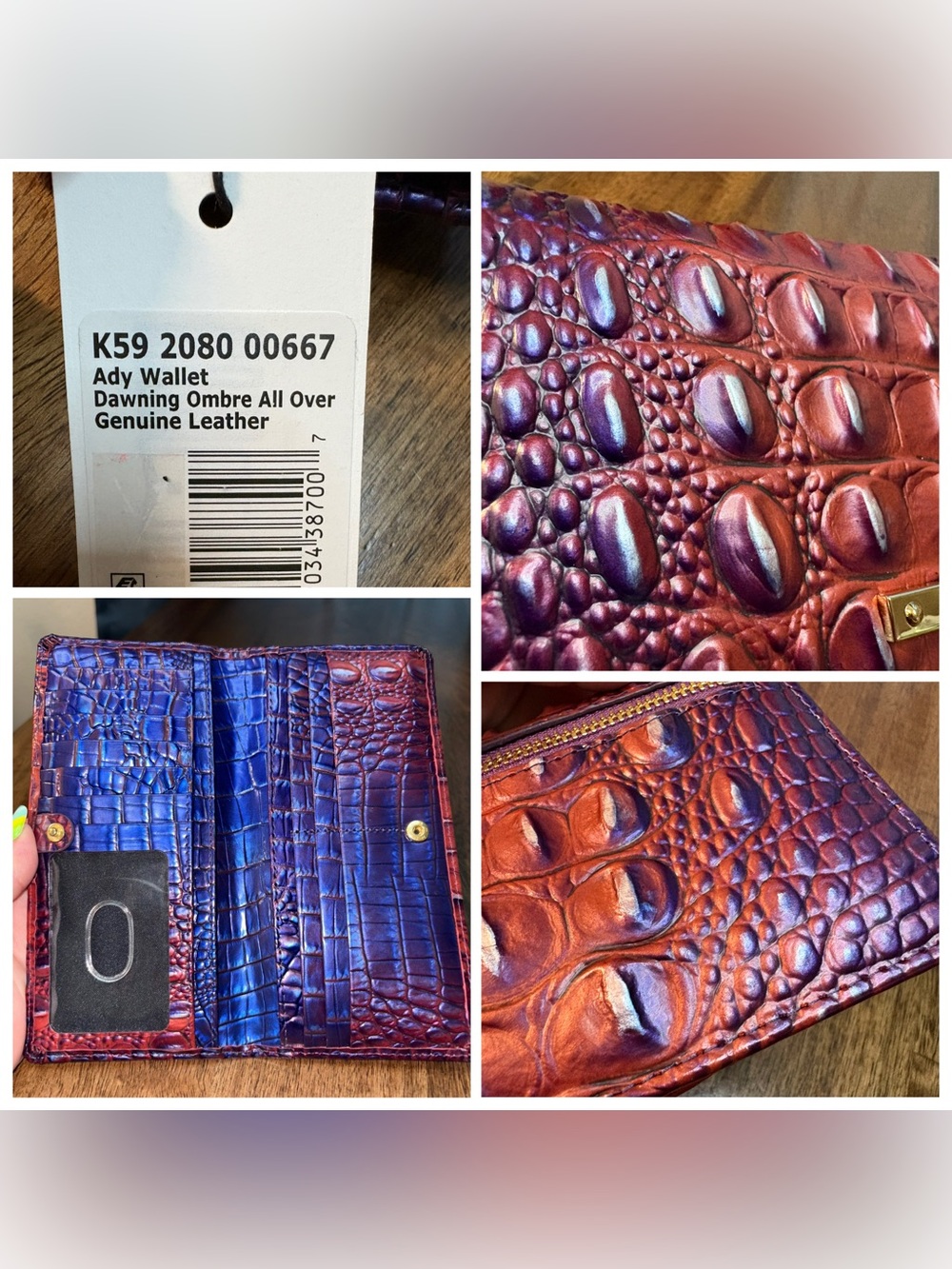 Brahmin NWT Ady - Dawning Ombré - Dusk Inspired Leather Wallet - Plum - Picture 7 of 14